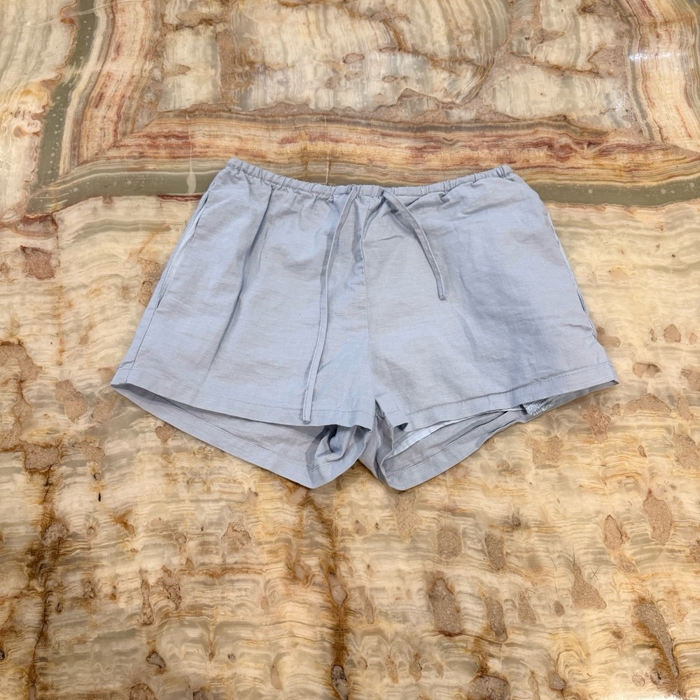 Honey Peach Women's Light Blue Pull On Linen Blend Drawstring Shorts Size S